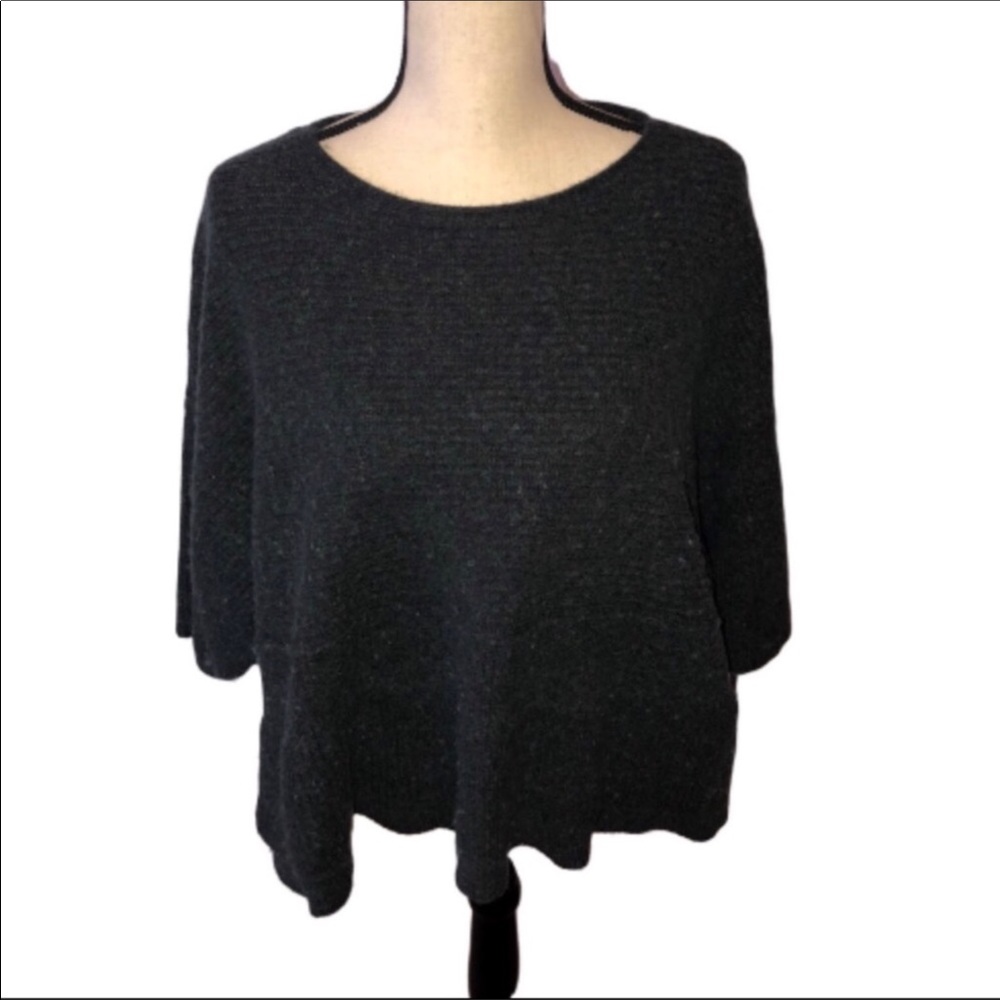 PureJill Charcoal Wool Blend Oversized Short Sleeve Sweater MP